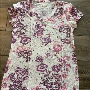 Ruff Hewn Pink & Purple Floral V-Neck Short Sleeve Top